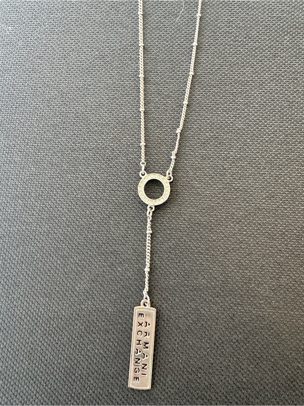 Armani Exchange Silver-tone Y Pendant Necklace with Branded Bar